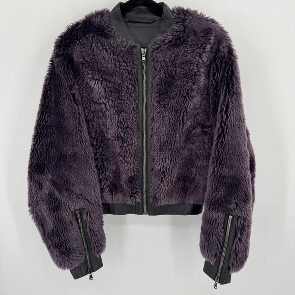 MARCELL VON BERLIN Purple Black Fur Lambskin Leather Teddy Full Zip Jacket Sz 6 - Picture 1 of 8